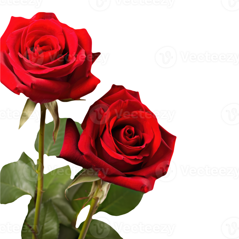 Realistic Beautiful Red Flowers of Roses Kept on Transparent Background. . png
