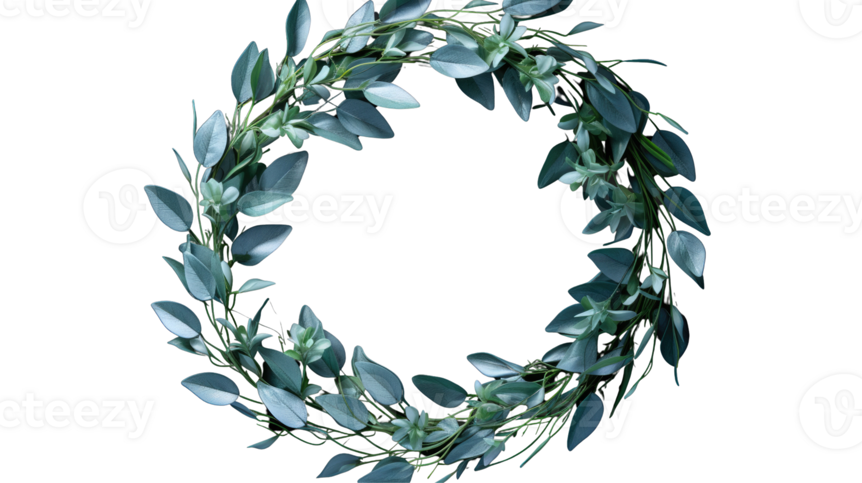 3D Artificial Eucalyptus Wreath or Green Leafy Round Frame Generative Photogenic . png