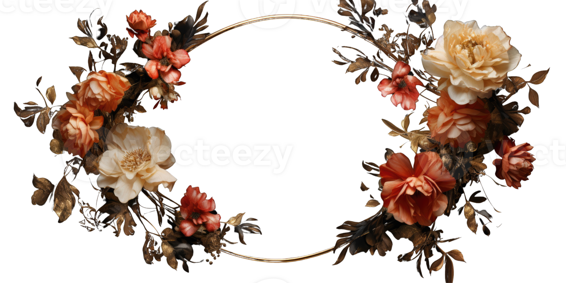 Beautiful Floral Wreath or Round Frame Adorned with Beige Rose Flower Generative Photogenic . png