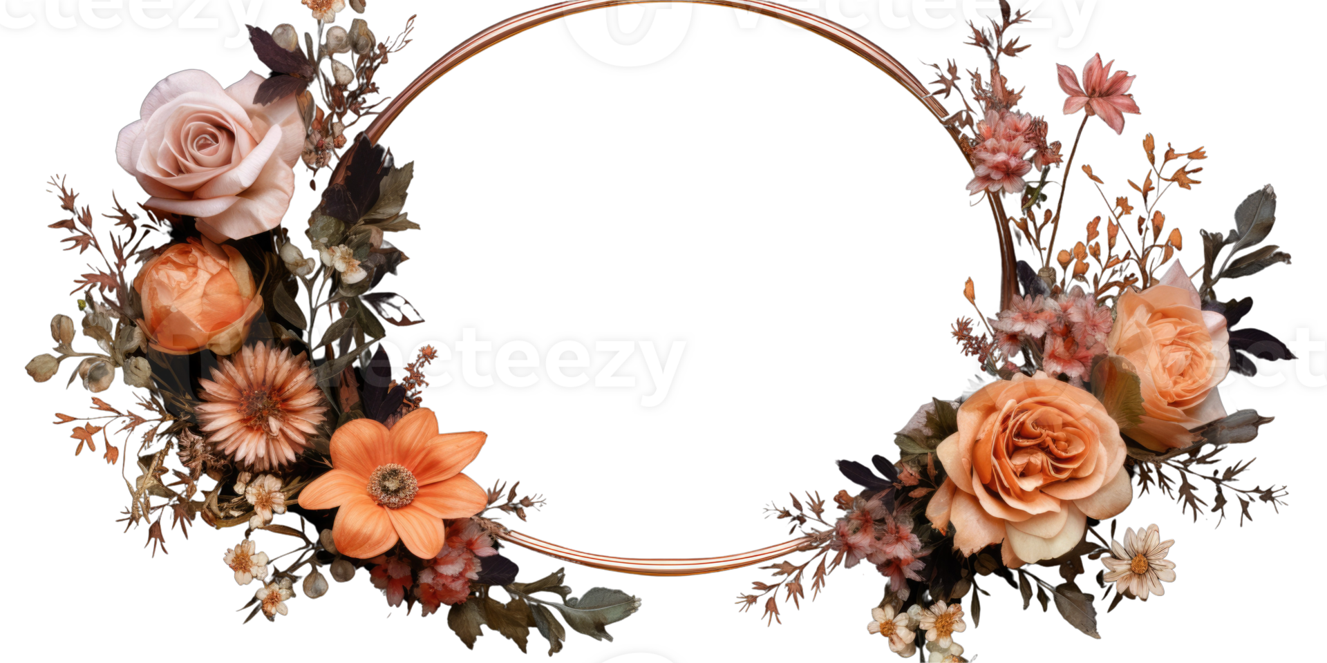 Beautiful Floral Wreath or Round Frame Adorned with Beige Flower Generative Photogenic . png