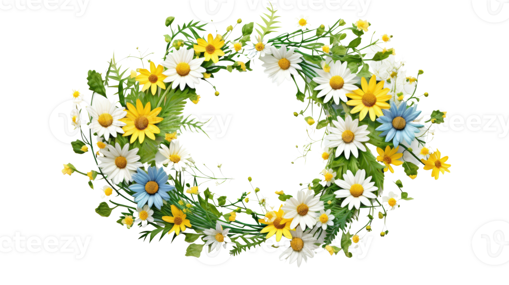 Beautiful Floral Wreath or Round Frame Adorned with Colorful Daisy Generative Photogenic . png