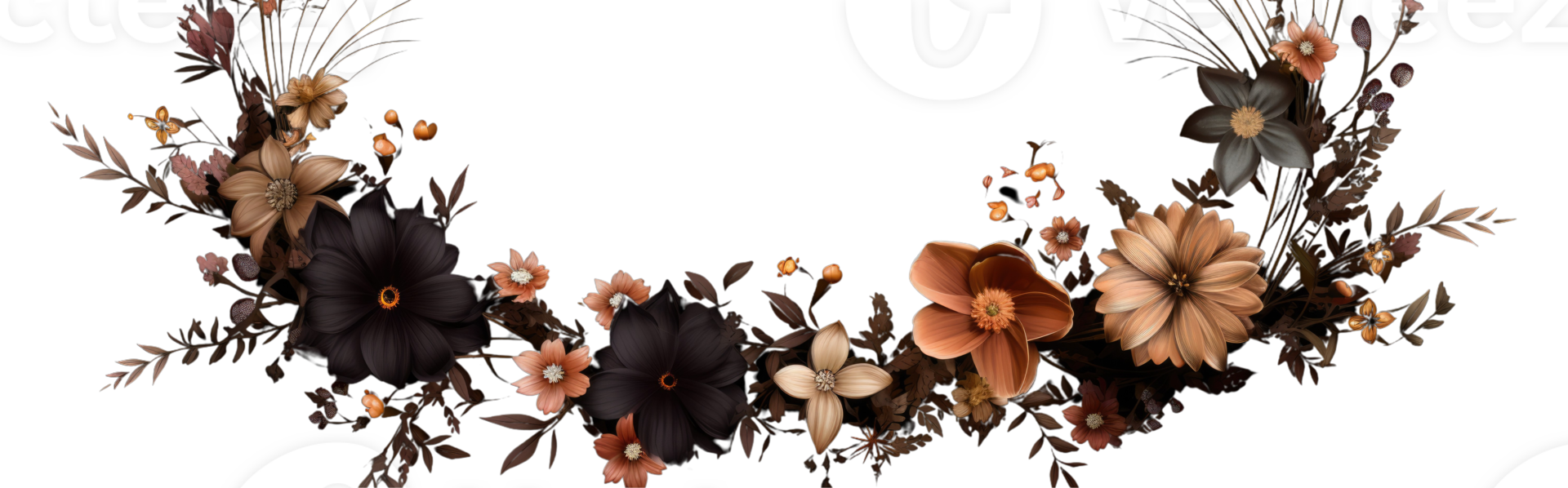 Beautiful black and golden floral wreath photogenic generative png