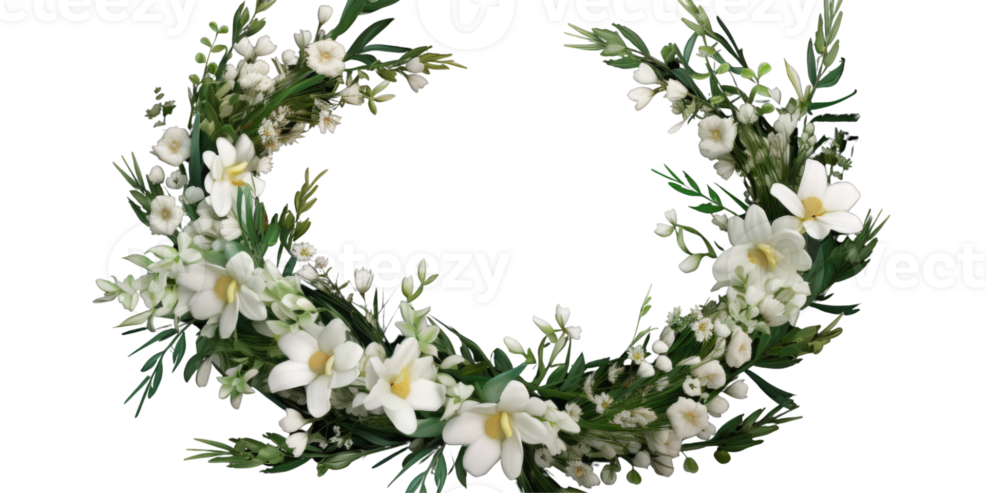Beautiful Floral Wreath or Round Frame Adorned with White Flower and Leaves Generative Photogenic . png