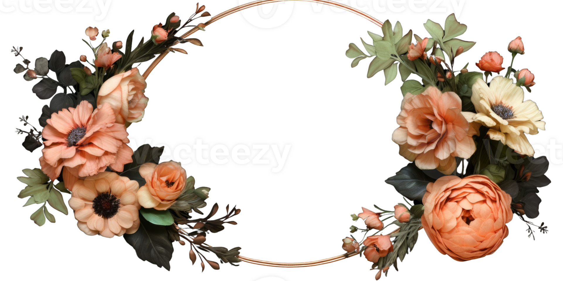 Beautiful Floral Wreath or Round Frame Adorned with Beige Rose Flower Photogenic . png