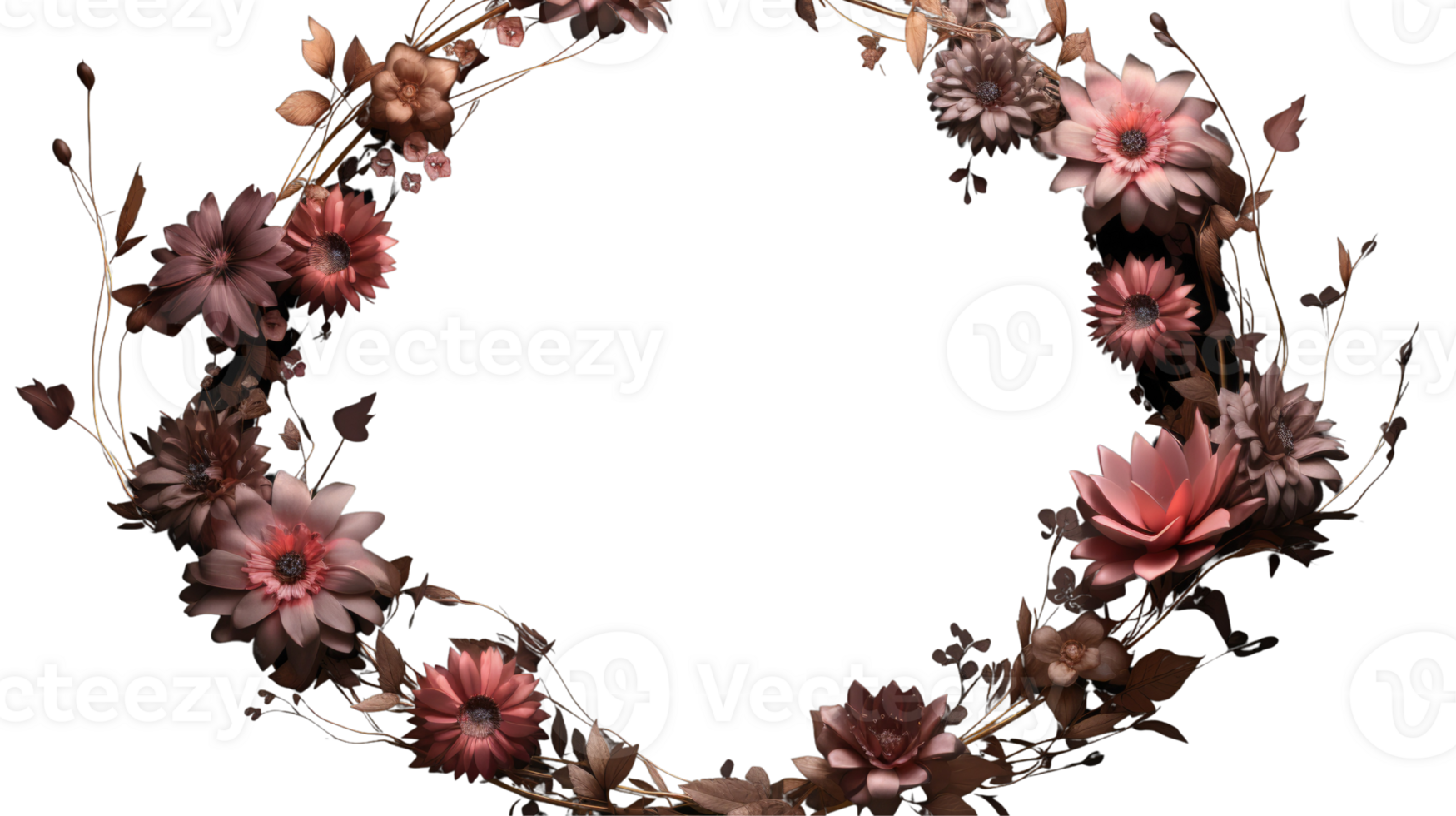 Beautiful Floral Wreath or Round Frame Adorned with Beige Flowe Photogenic . png
