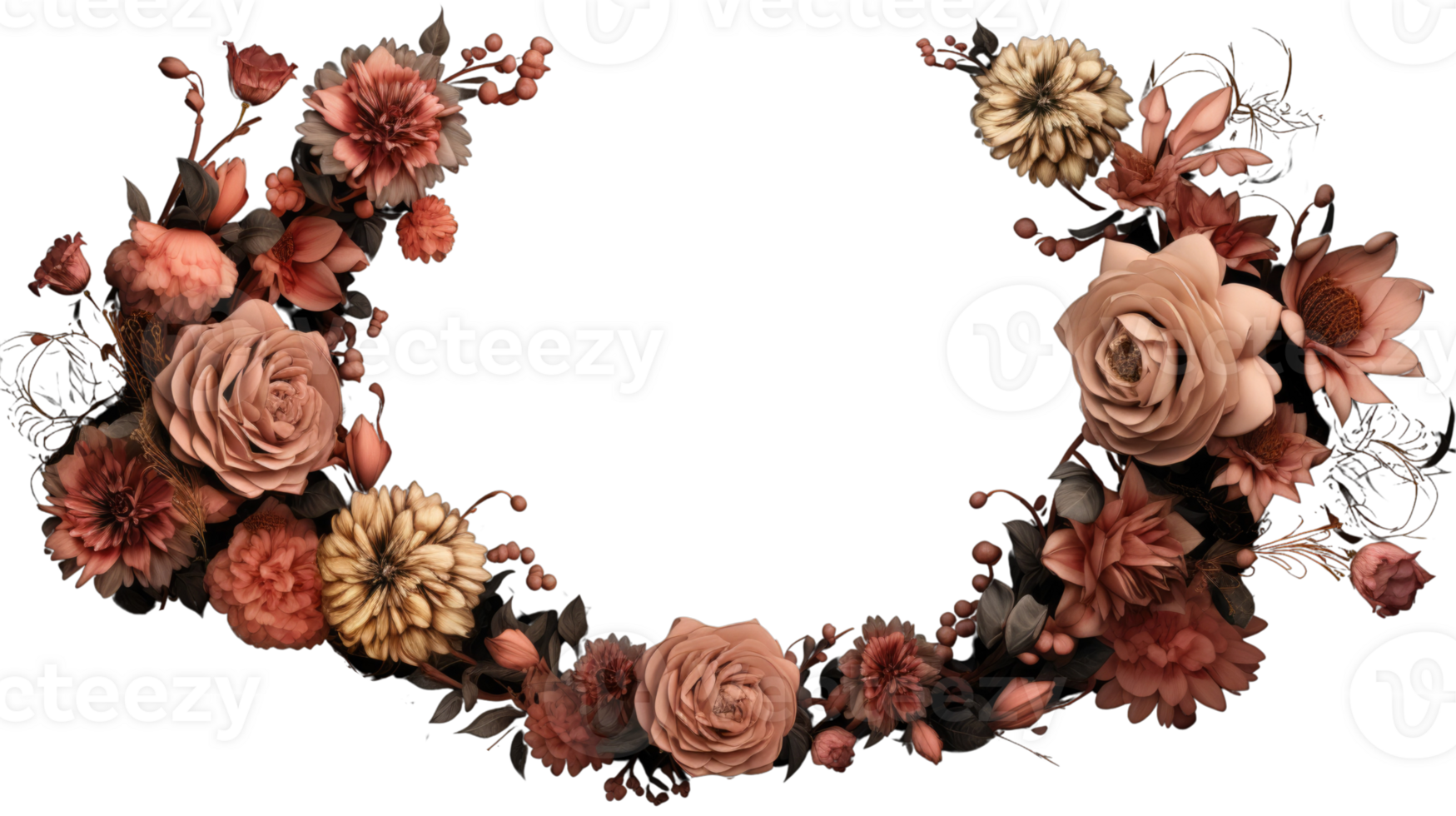 Beautiful red and golden floral wreath photogenic generativ . png