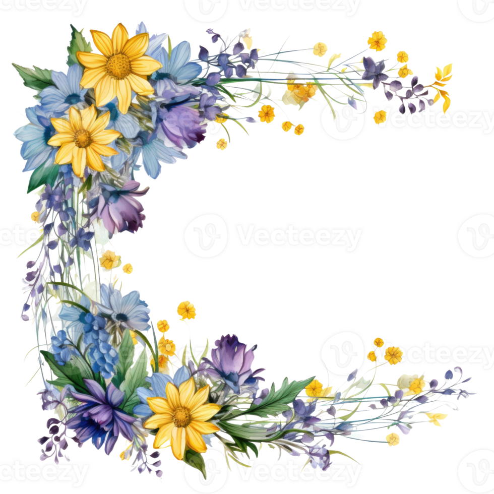 Beautiful vintage square frame decorate with purple and yellow flower and leaves generative illustration . png