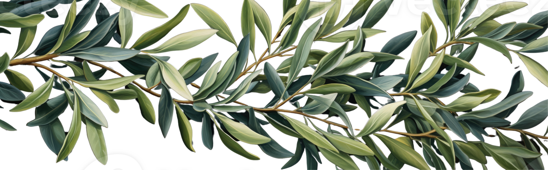 Green olive leaves branches watercolor illustration on background. png