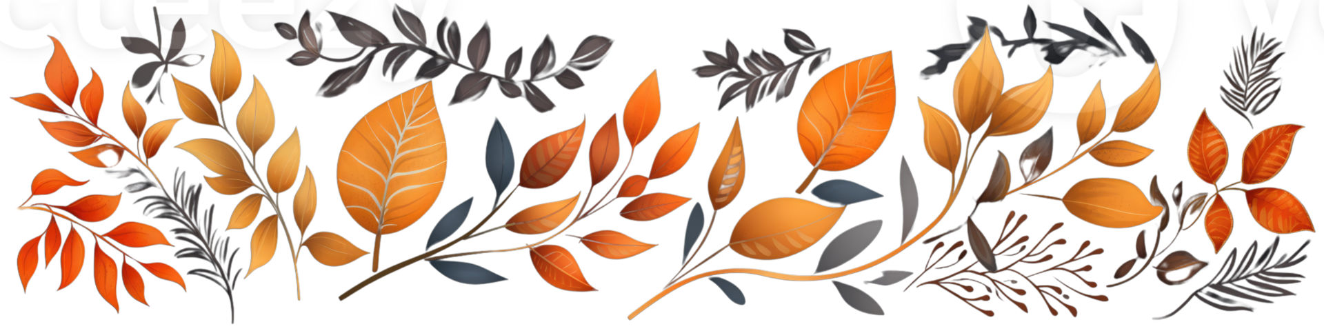 Orange leaves set of themed autumn illustration on background. png