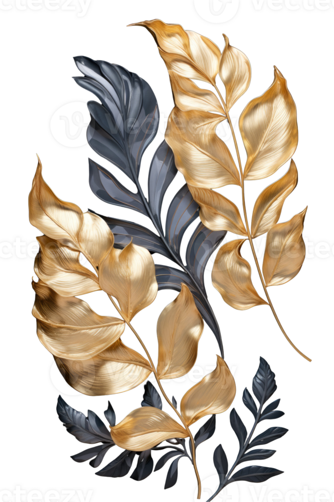 Beautiful Grey and Golden Artificial Leaf Twig Set on Background. png