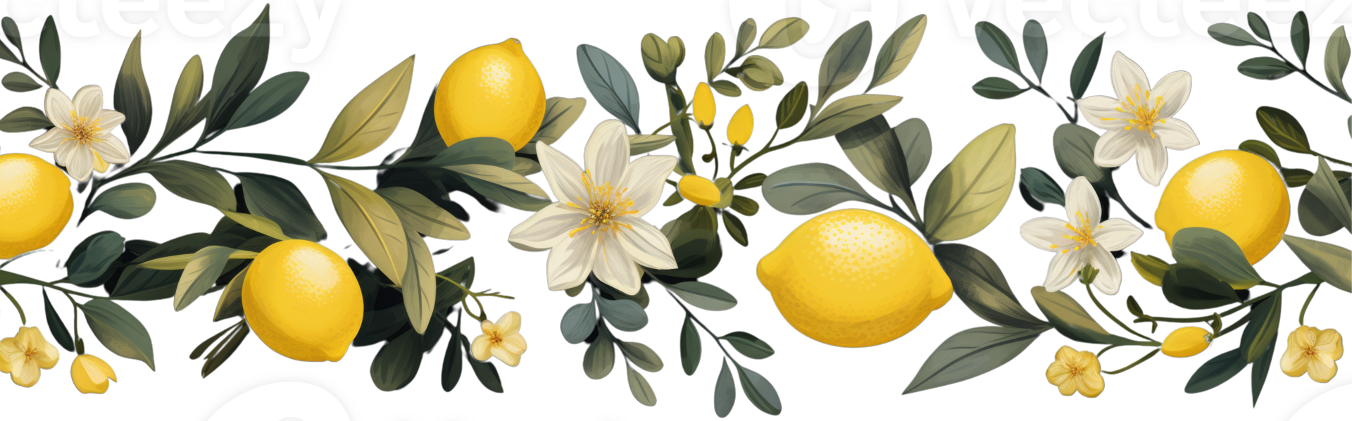 Blooming lemon tree branches with flower and fruit illustration png
