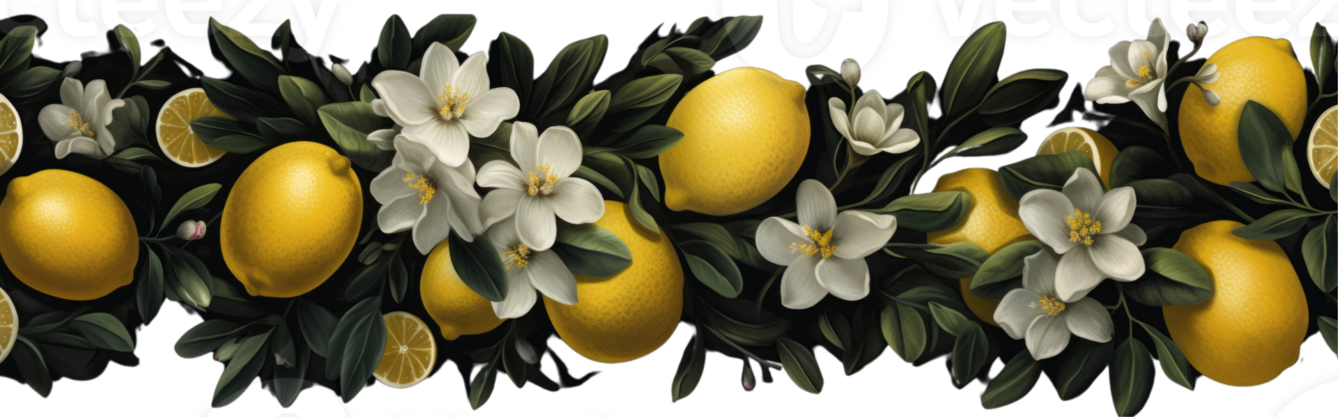Blooming lemon tree branches with flower and fruit illustration . png