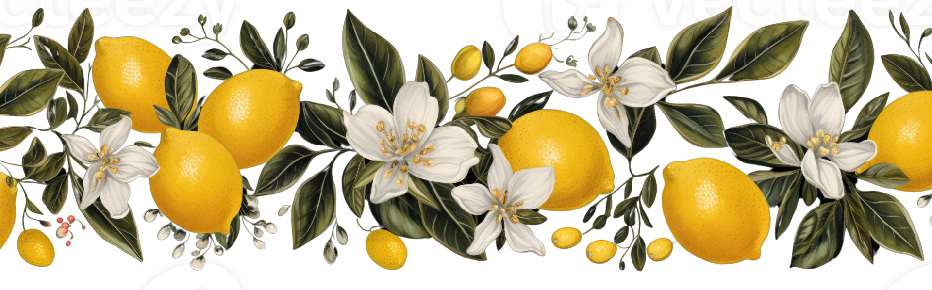 Blooming lemon tree branches with flower and fruit illustration . png