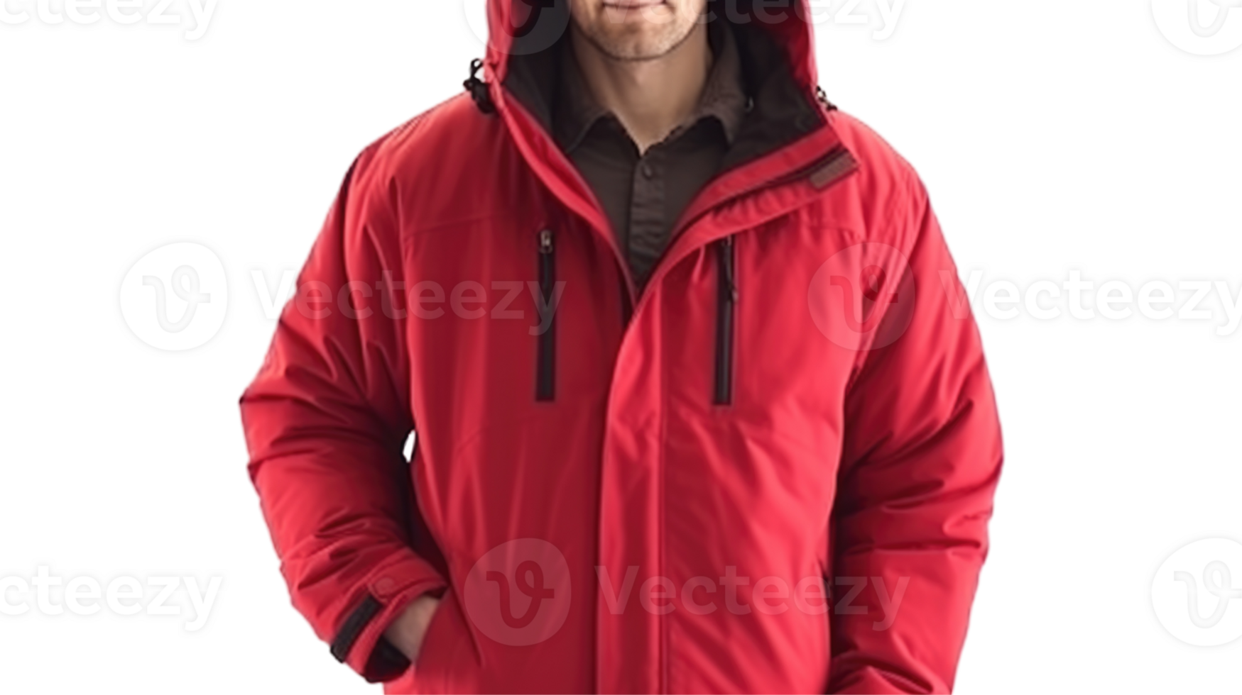 Handsome Man Wearing Red Hoodie Jacket on Background for Winter Season. png