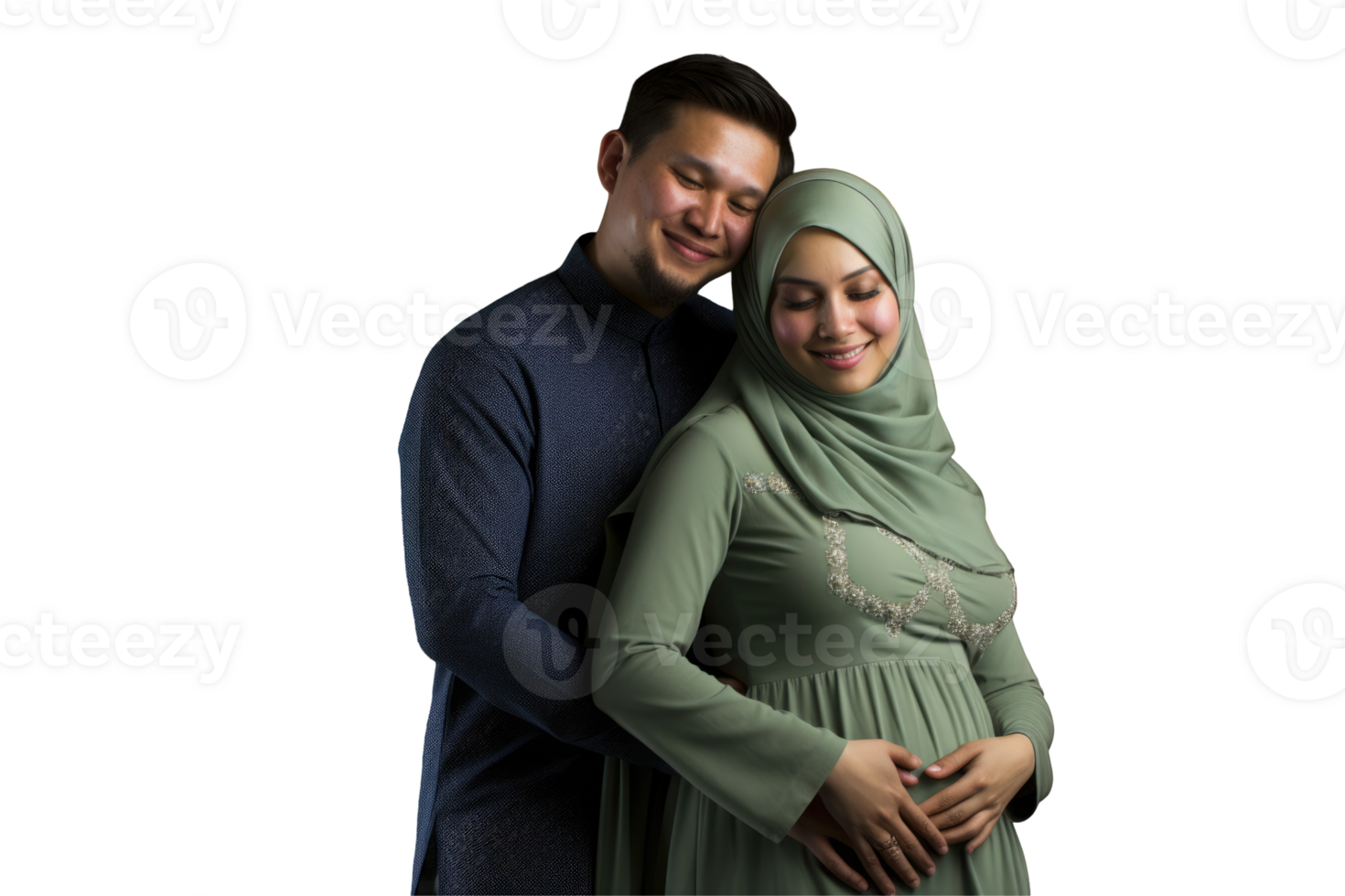 Expectant Muslim Mother and Father-to-be Embracing Each Other on Background, Happy Parent's Day. png