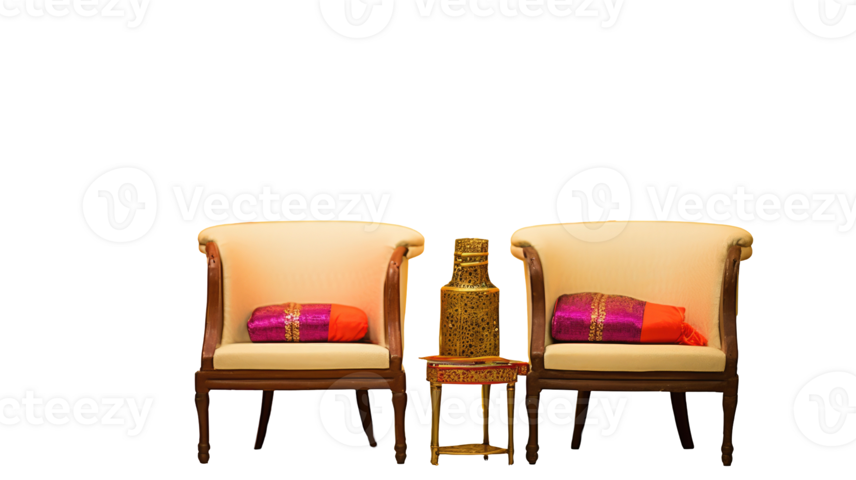 Pair of Armchair with Golden Ancient Vase on Stool Element. png