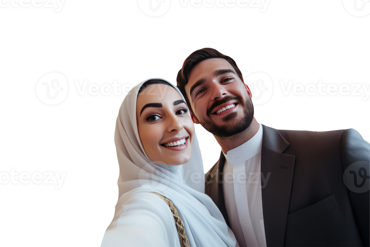 Young Arab Professional Man and Woman Posing for a Photo. Created Character By . png