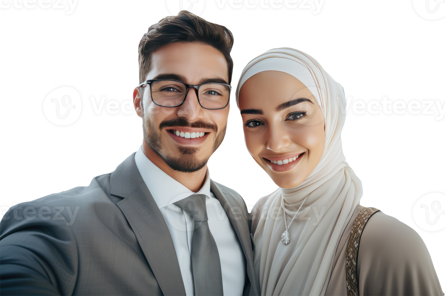 Young Arab Professional Man and Woman Posing for a Photo. Created Character By . png