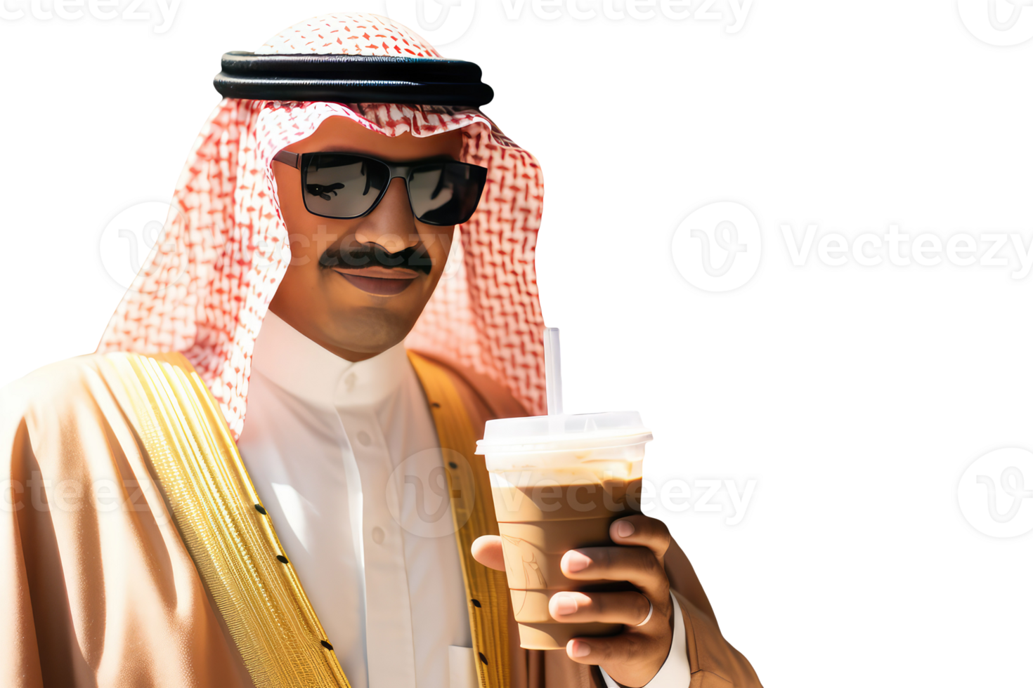 Smart Portrait of Arab Man Posing with a Cup of Coffee. Created Character By . png