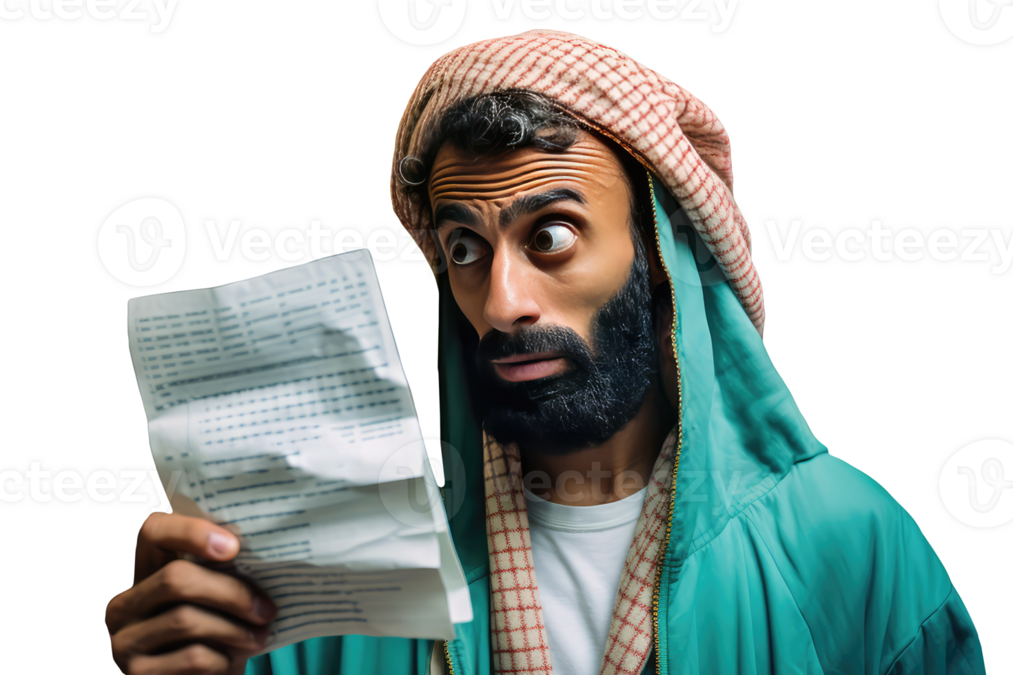 Surprised or Shocked Arab Man Looking at Papers. Created Character By . png
