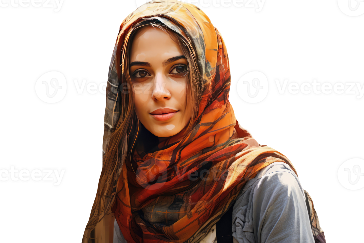 A Woman Covering Her Head with Colorful Scarf. Created Character By . png