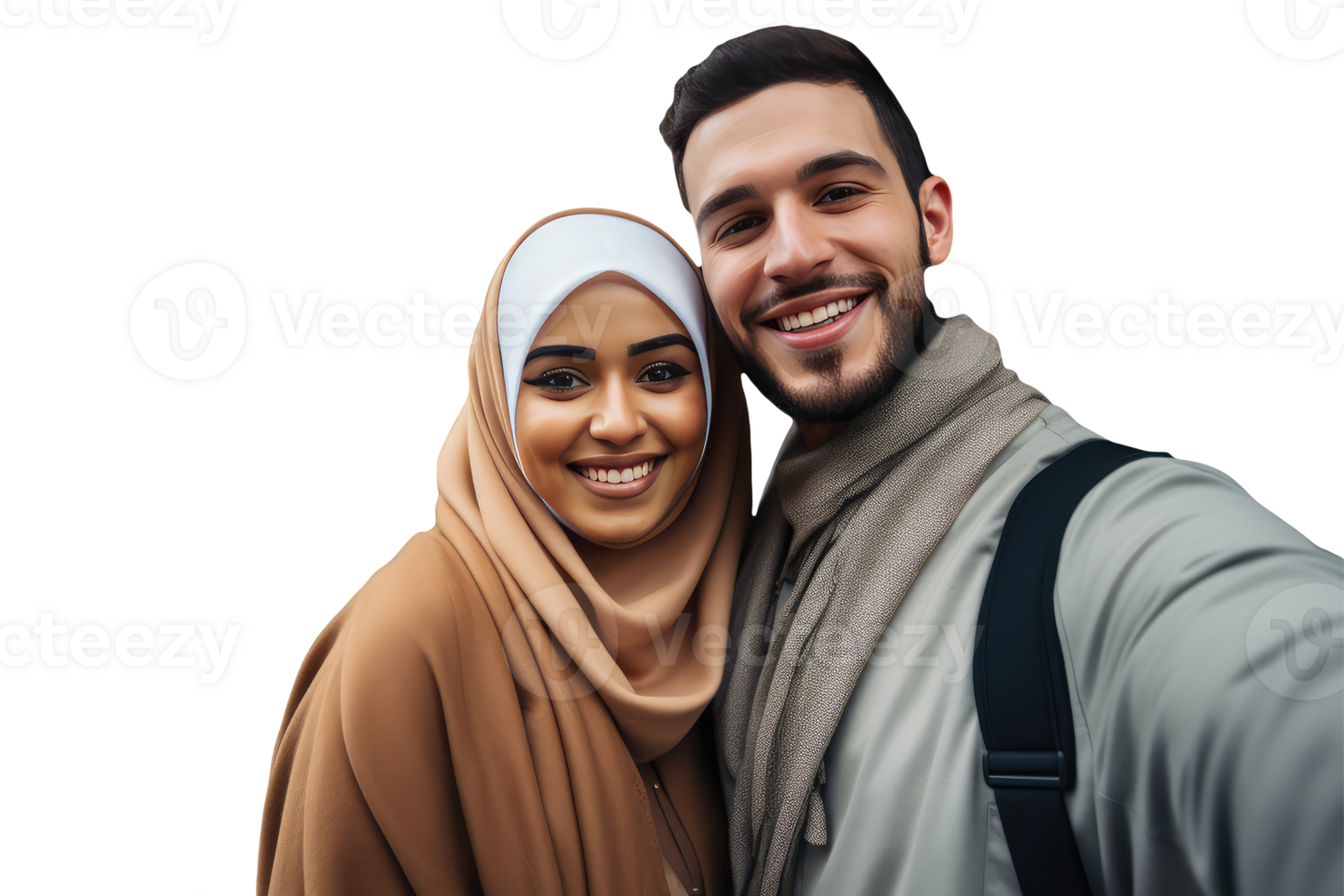 Young Arab Man and Woman Posing for a Photo. Created Character By . png