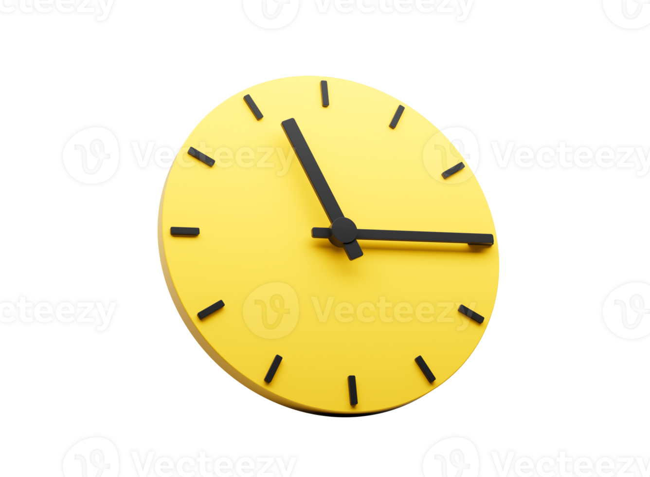 3d Yellow Round Wall Clock 11 15 Eleven Fifteen Quarter Past 11 On Yellow 3d illustration png