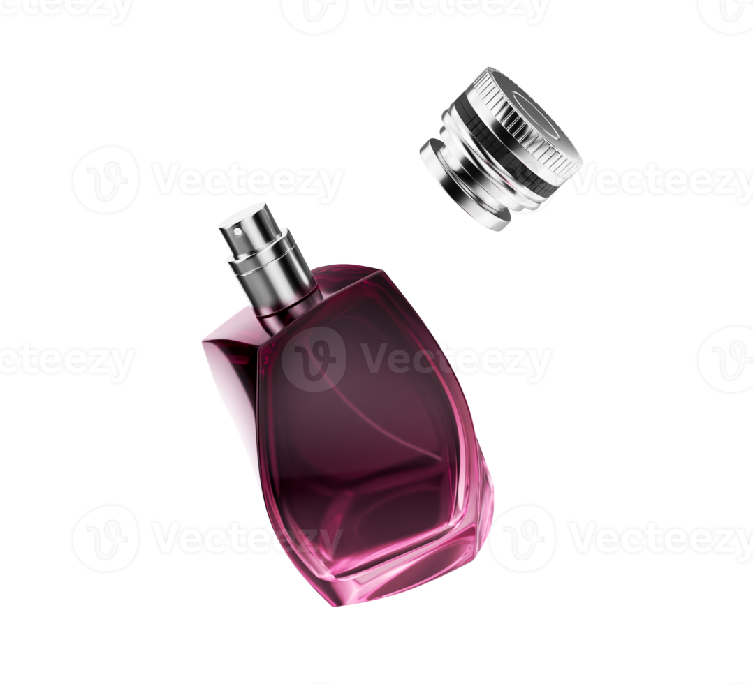 Translucent Pink Glass Perfume Bottle With Luminous Light And An Open Silver Cap 3D Illustration png