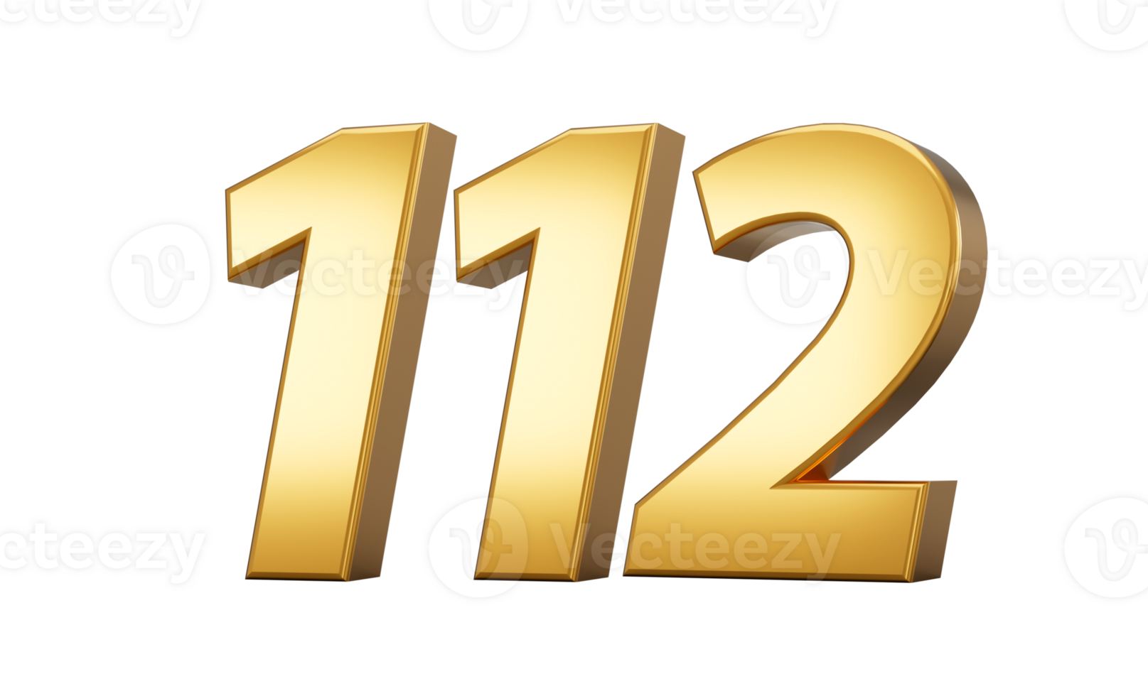 3d number 112 one hundred twelve Gold text 3d illustration png