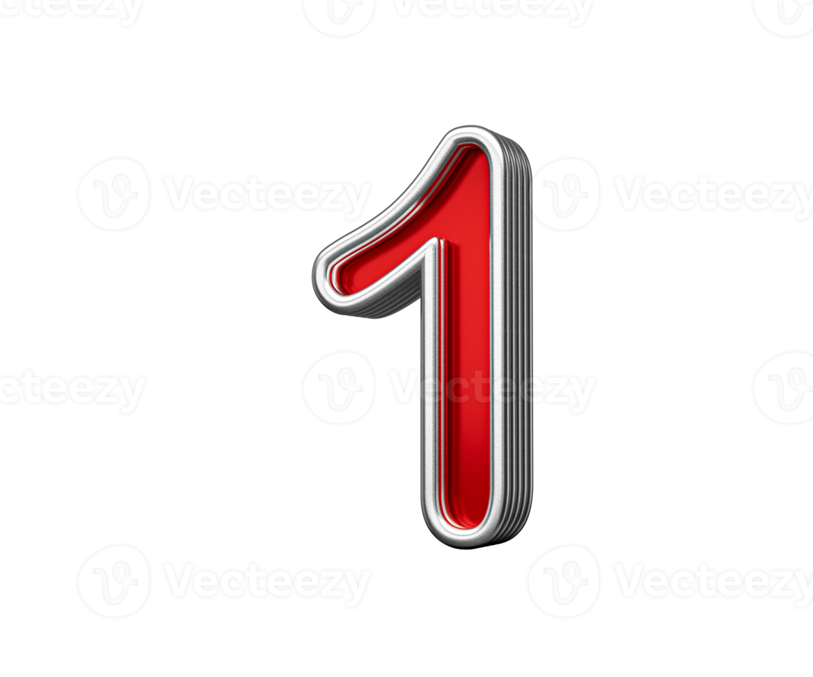 Vibrant Red Number One 1 With Metallic Gleam And Beveled Edges 3D Illustration png