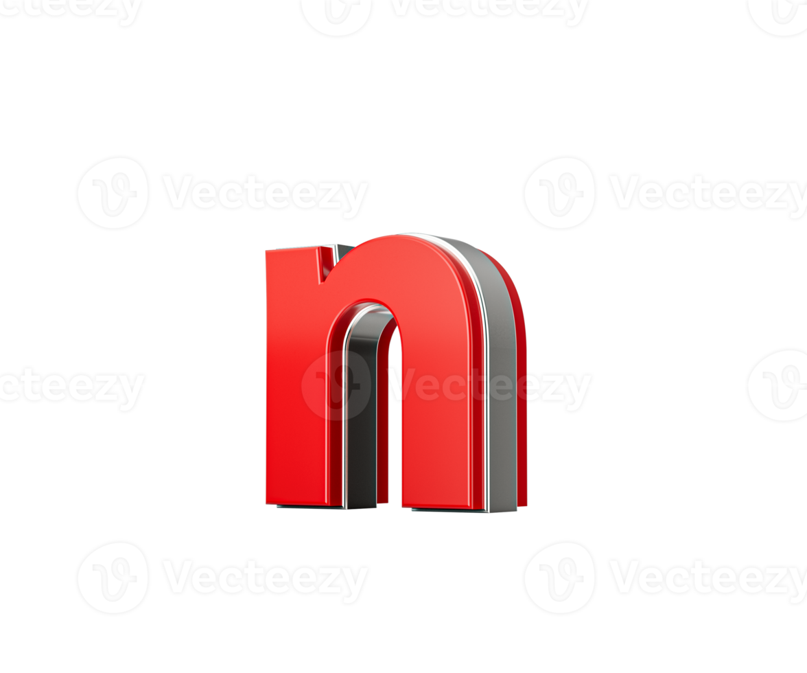 Vibrant Red Small Letter n Gleams With Its Sleek Metallic Design With Sharp Edges 3D Illustration png