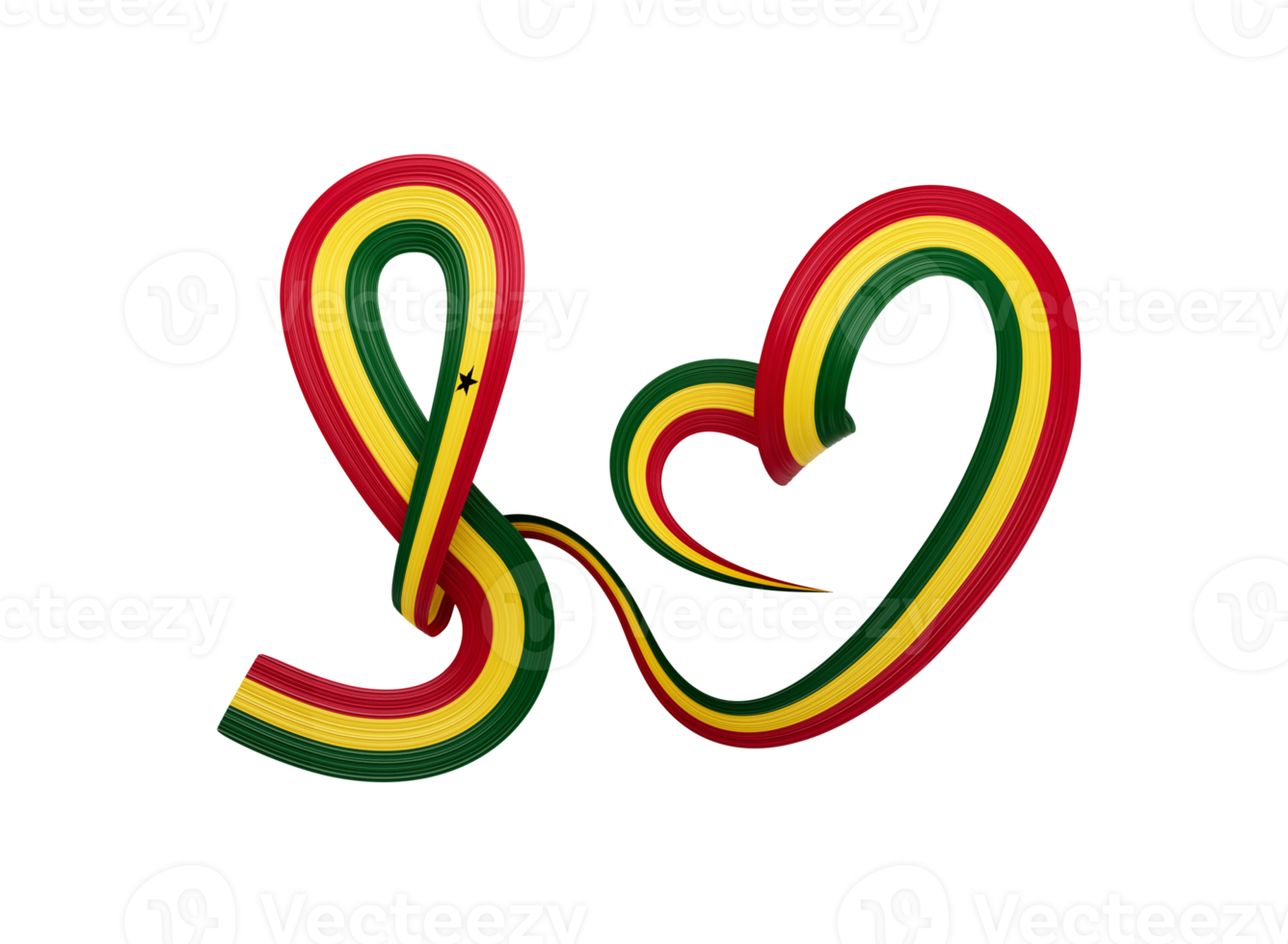 3d Flag Of Ghana Heart Shape Shiny Wavy Awareness Ribbon Flag On White Background 3d Illustration png