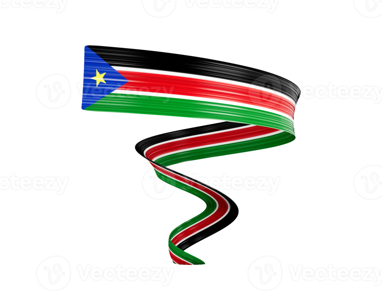 3d Flag Of South Sudan 3d Shiny Waving Twisted Ribbon Flag On White Background 3d Illustration png