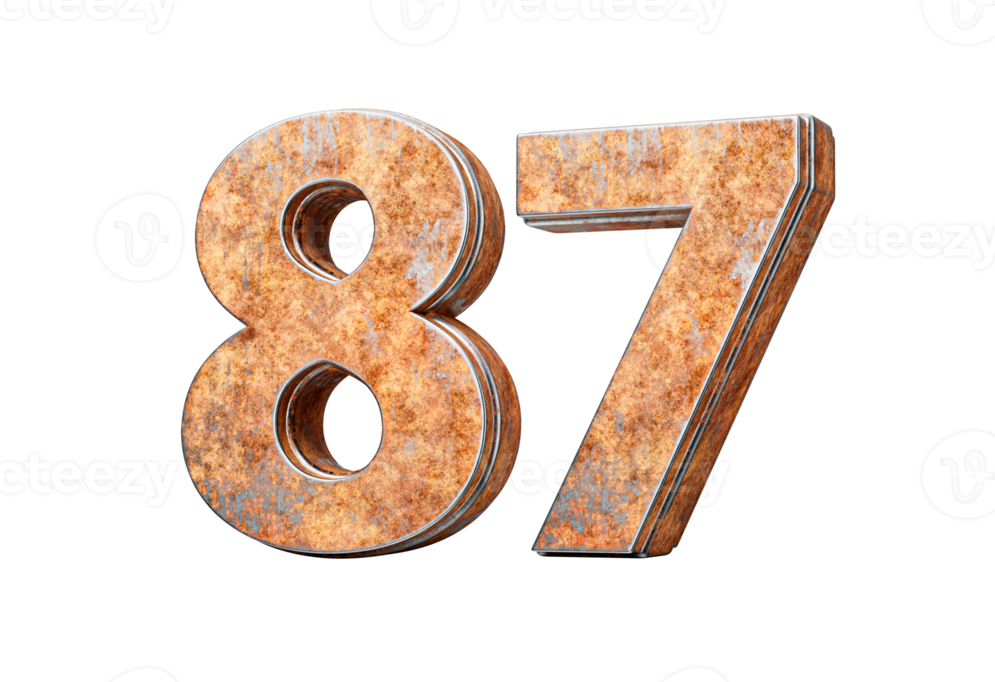 Number Eighty Seven 87 Digit Made Of Old Rusty Iron Metal Texture 3d Illustration png