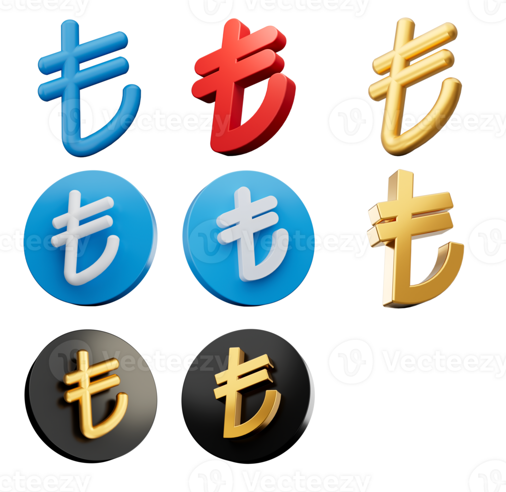 3d Set Of Eight Different styles Of Lira Symbol With Rounded Icons 3d Illustration png