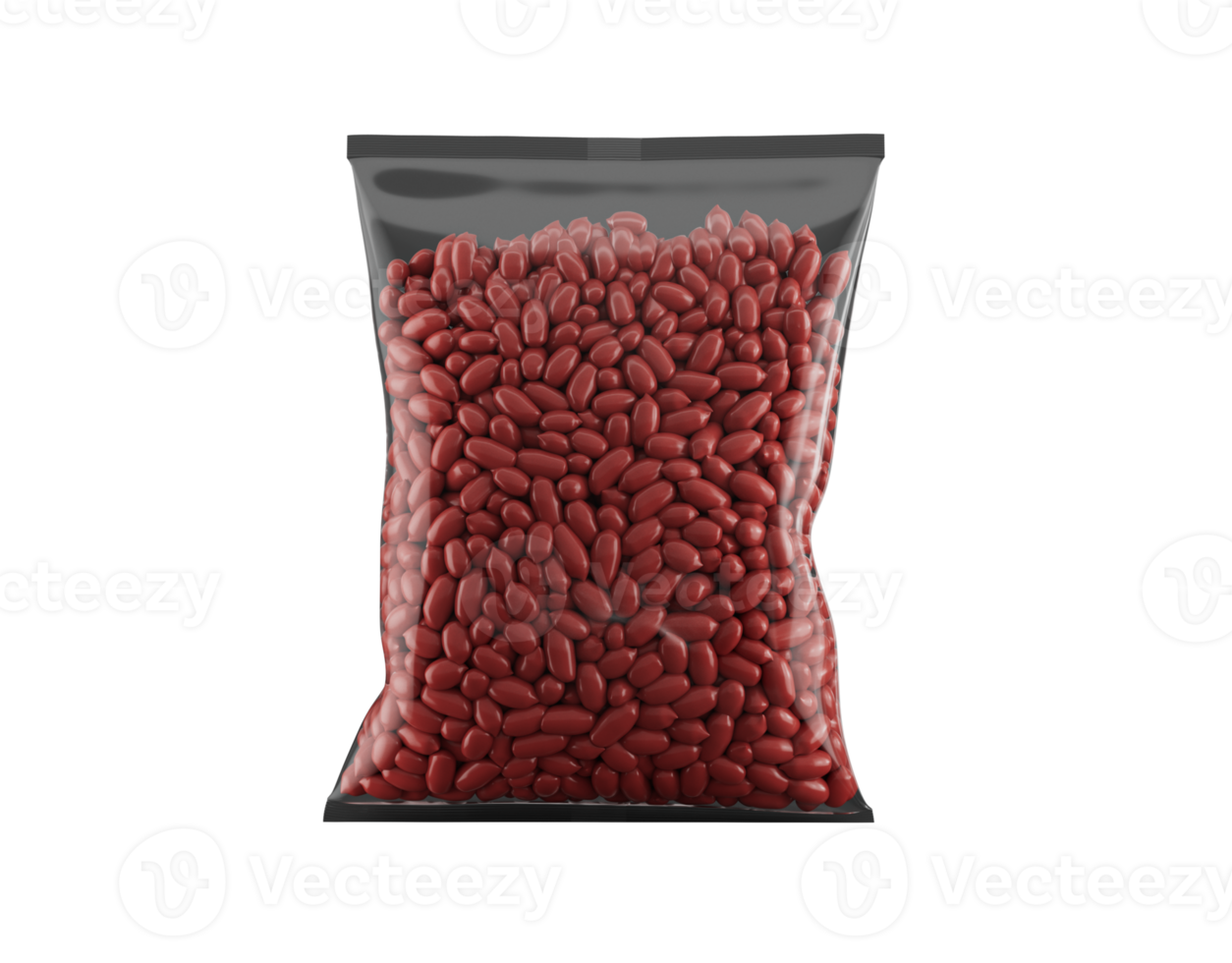 Unshelled Crimson Peanuts Sealed In Transparent ziplock's Bag On Dark 3D Illustration png