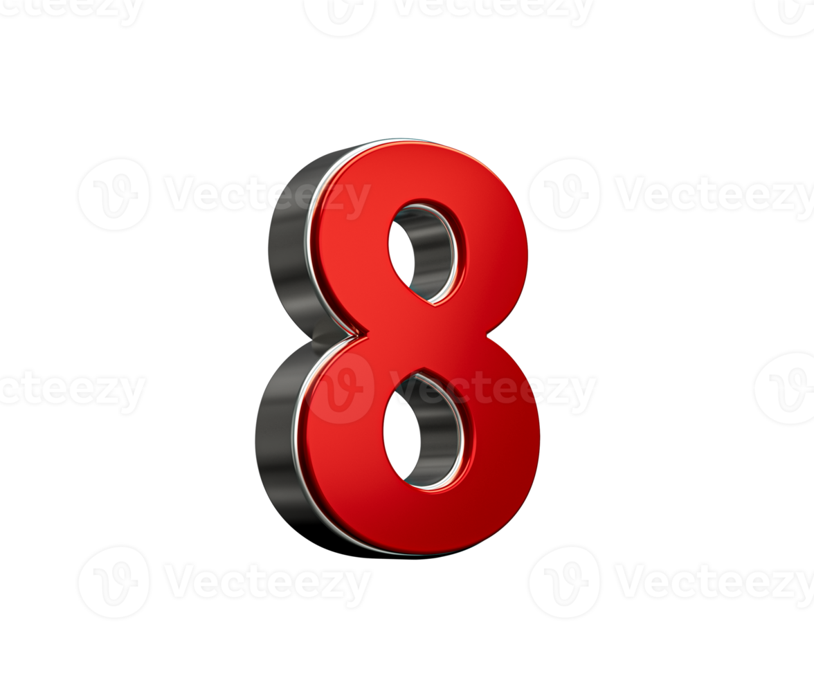 Bold Vibrant Red Number Eight Number 8 With Sleek Metallic Gleam 3D Illustration png