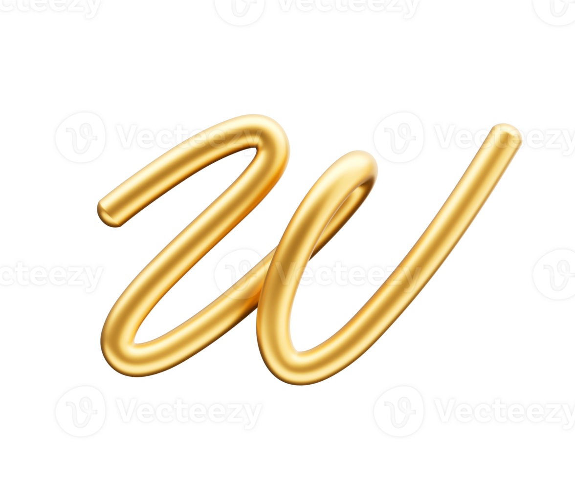 3d Golden Shiny Capital Letter W Alphabet W Rounded Inflatable Font White 3d Illustration png