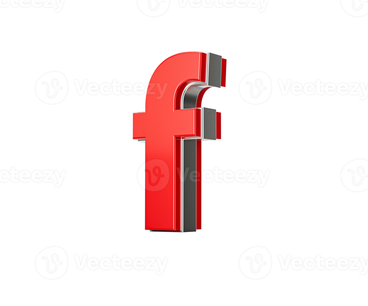 Vibrant Red Small Letter f Gleams With Its Sleek Metallic Design With Sharp Edges 3D Illustration png
