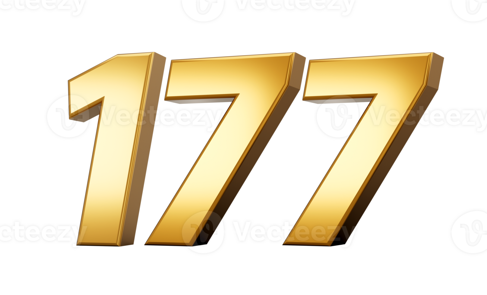 3d number 177 one hundred seventy seven Gold text with reflection 3d illustration png
