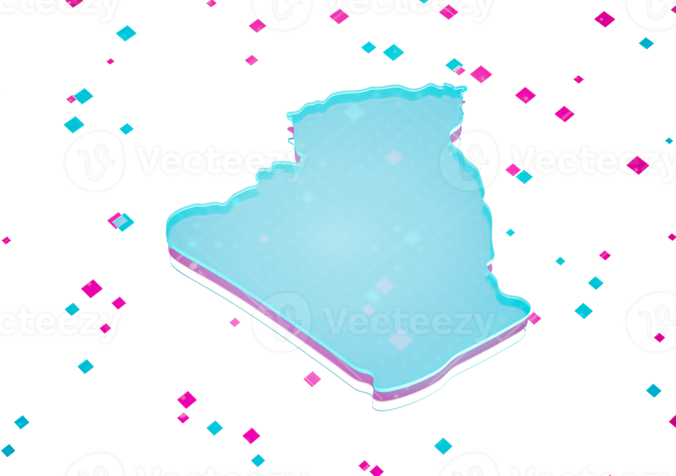 Algeria Map Glowing Blue Light Digital Map Isolated Seamless Pattern Background 3D Illustration png