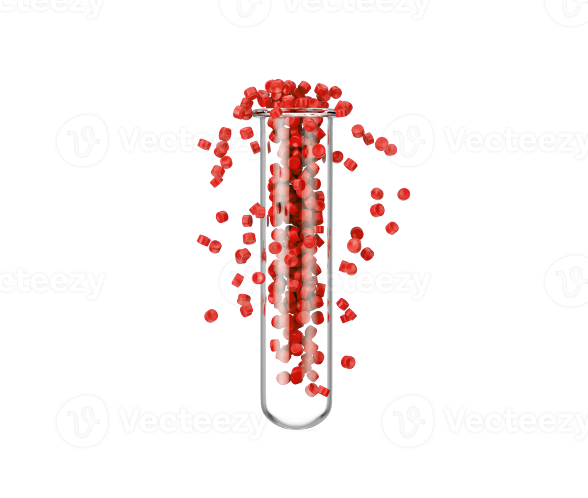A Clear Test Tube Filled With Pink PVC Plastic Polymer Pellets Or Beads Spread Out 3d Illustration png