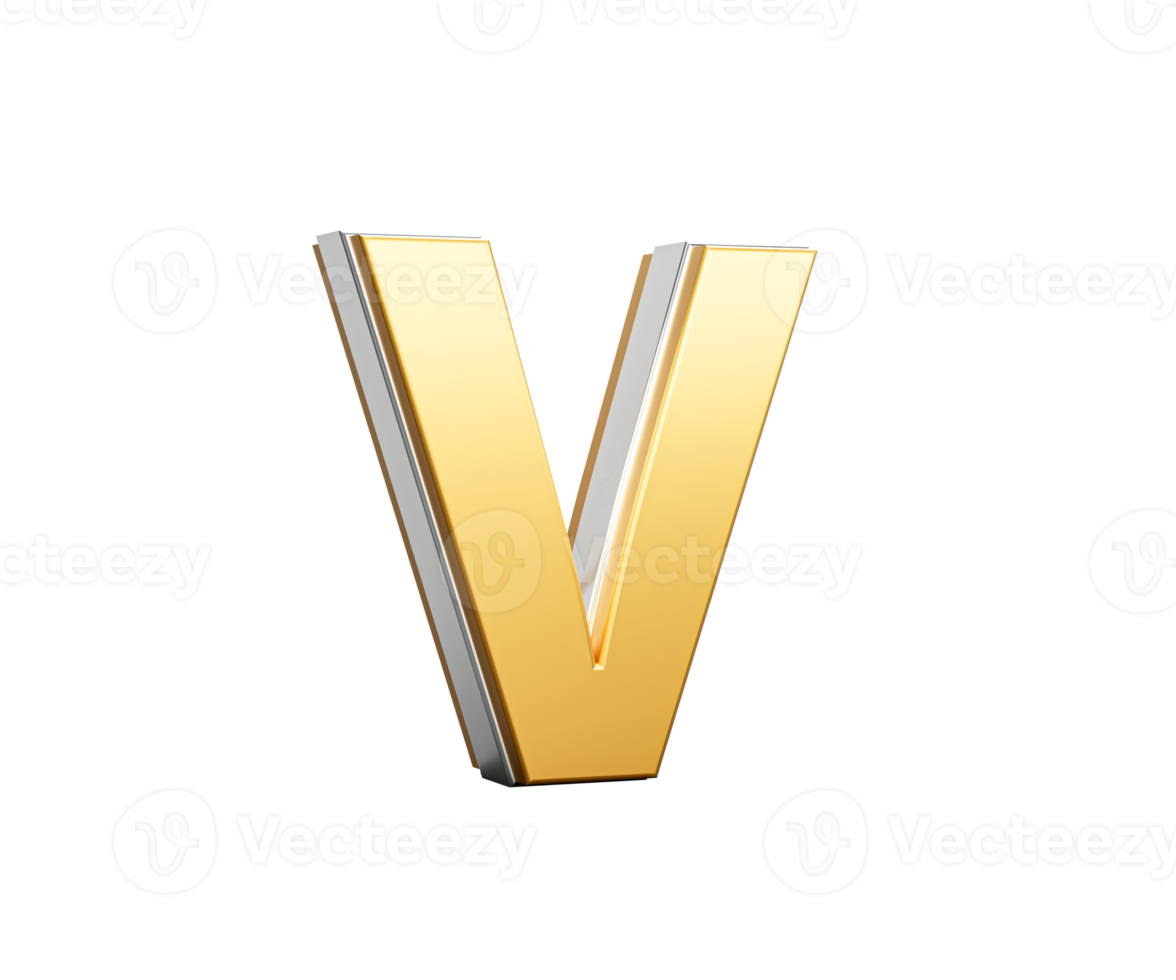 Golden Capital Letter V Gleams With Sleek Modern Design Bold Font With Sharp Edges 3D Illustration png