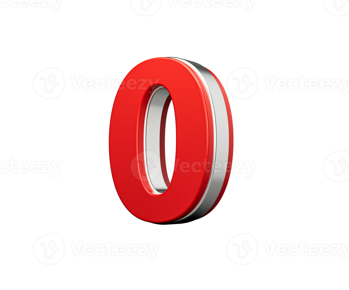 Bold Vibrant Red Number Zero Number 0 With Sleek Metallic Gleam 3D Illustration png