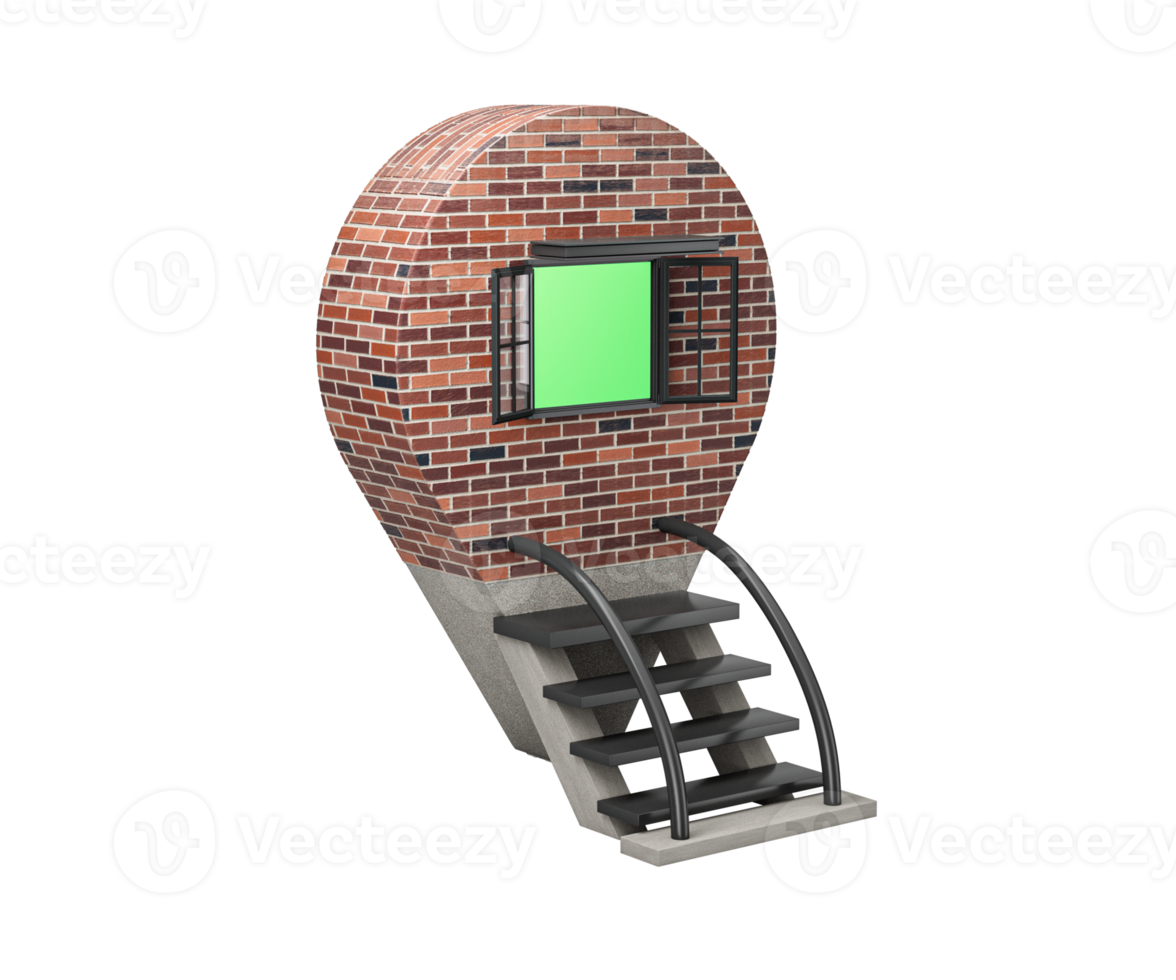 3D Location Navigator Pin Brick Wall Metal Stairs Shop Market Outlet Stores Concept 3D Illustration png