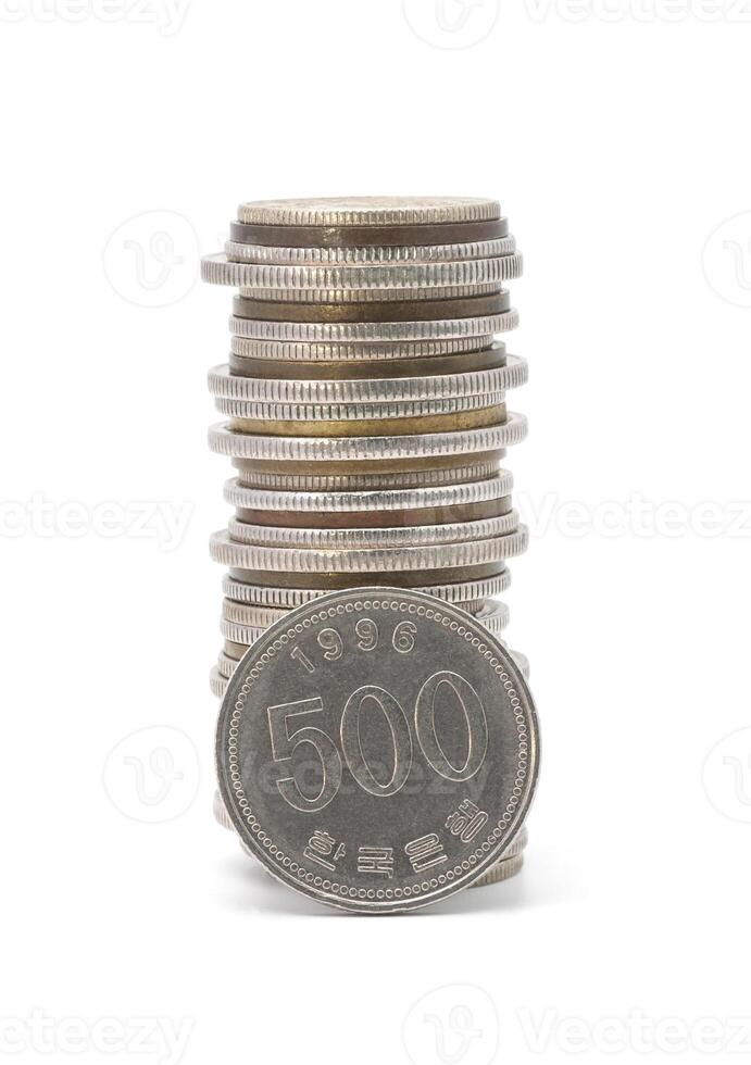Stack of Korean coins photo