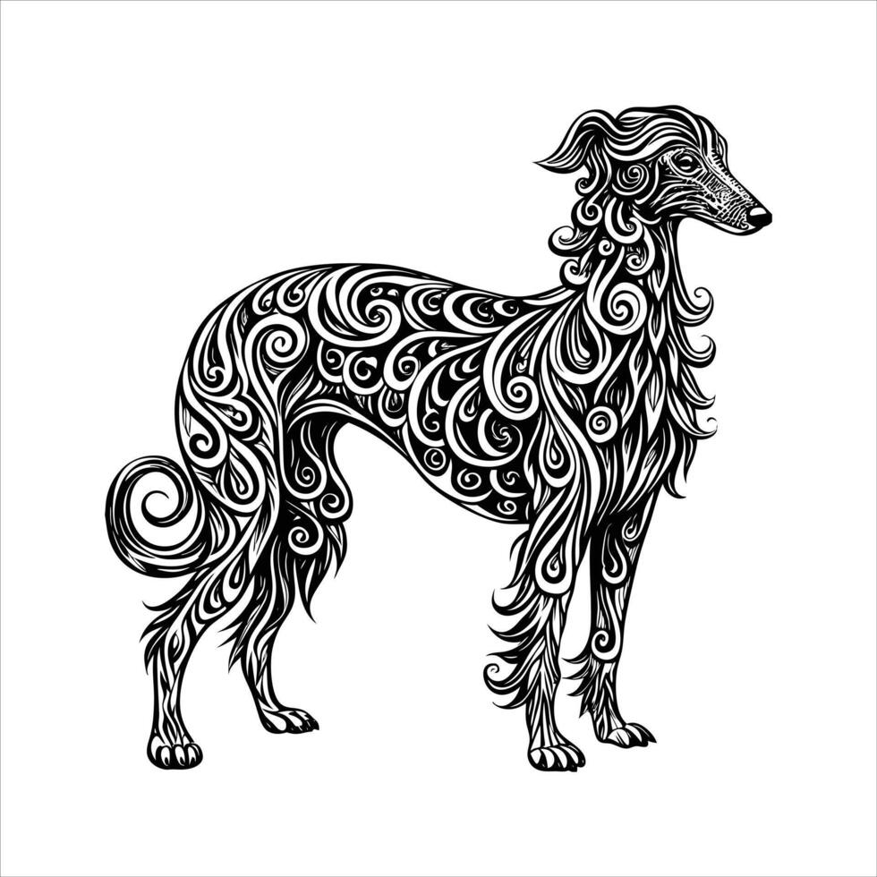 Cute Sighthound dog line. vector