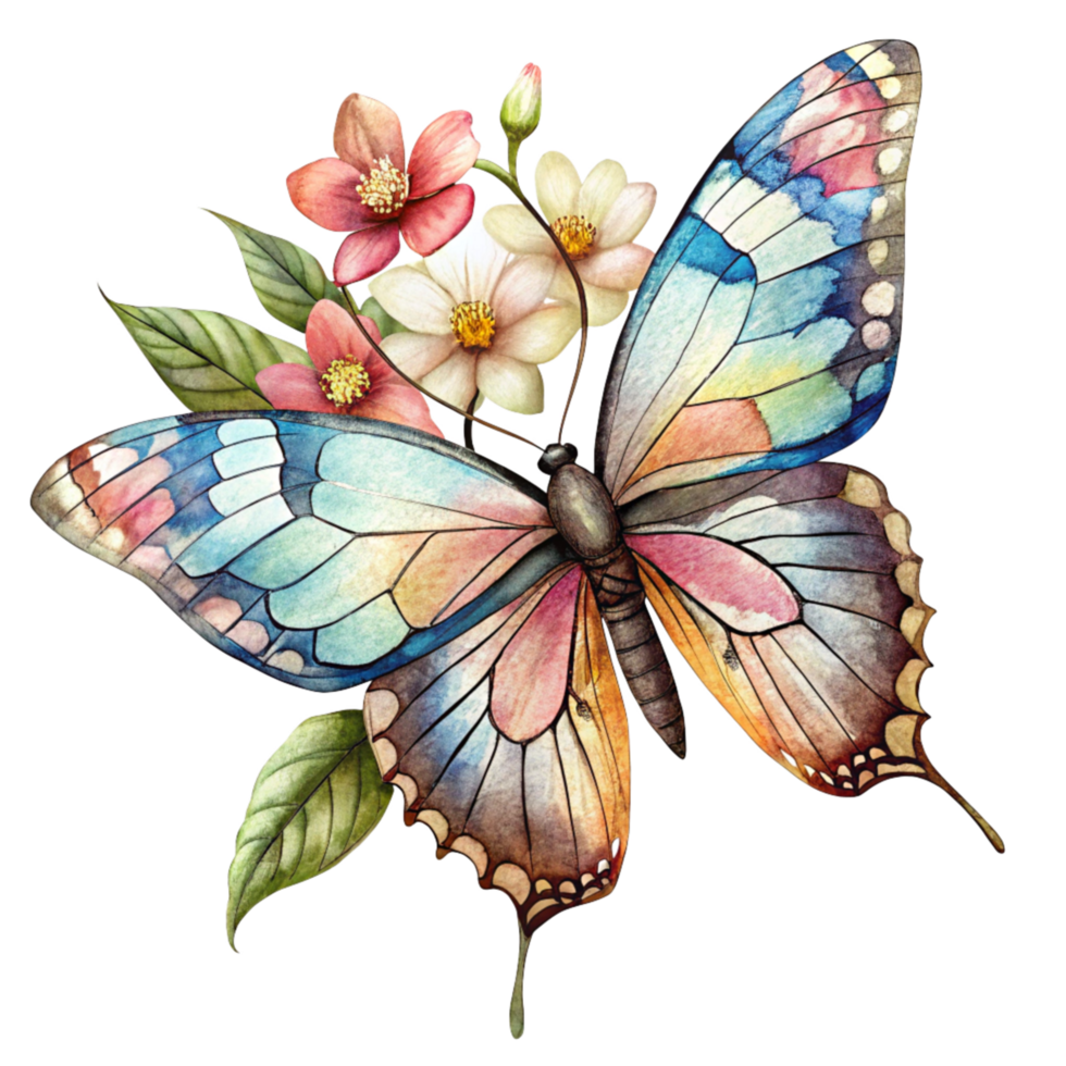 Butterfly with Hydrangeas in a Cottage Garden png