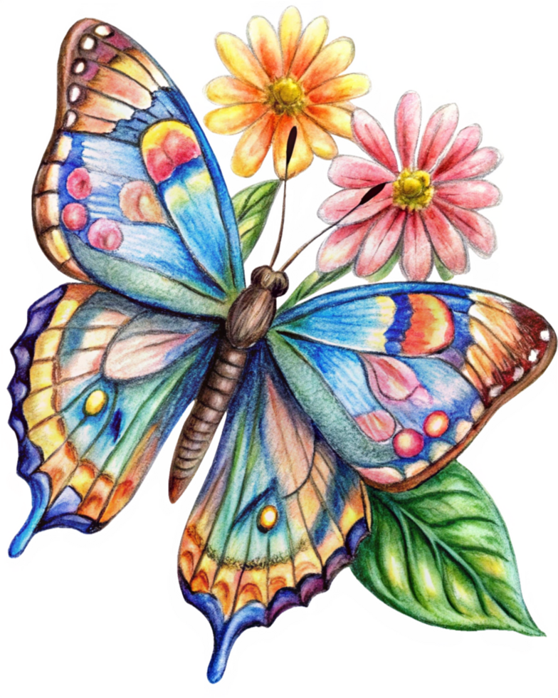 Butterfly with Roses and Blooming Buds png