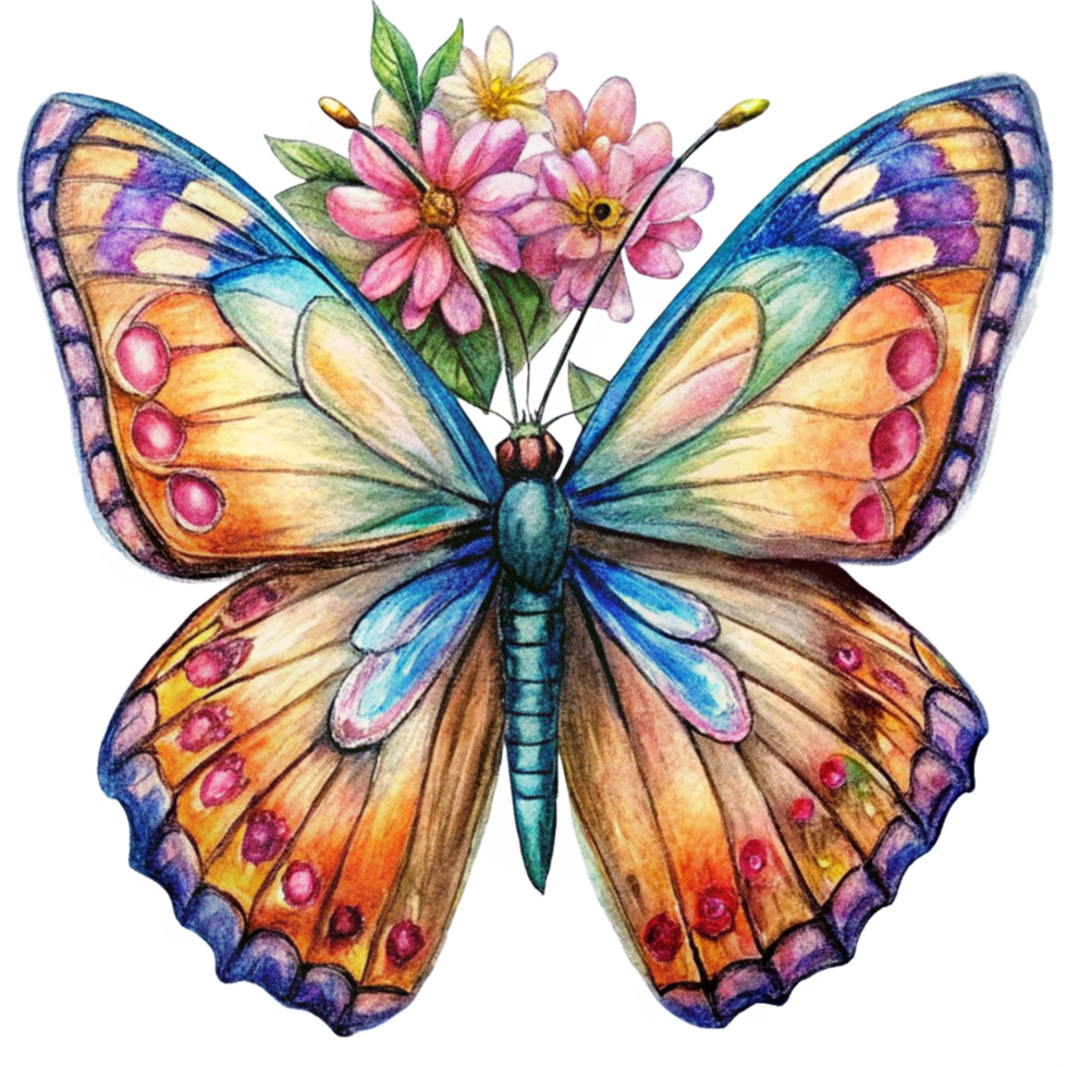 Butterfly and Flowers Captured in Vibrant Detail png